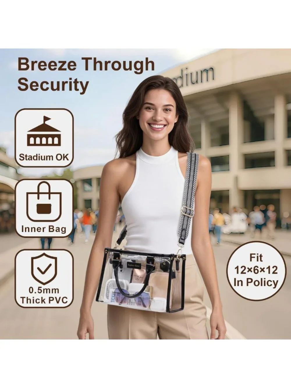 Clear Tote Bag for Women - Stadium Approved Small Purse, Stylish & Versatile